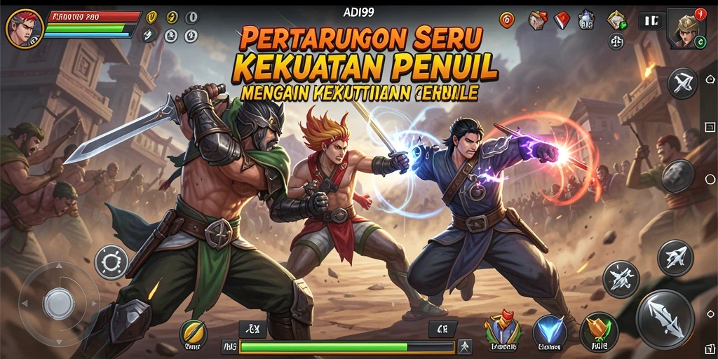 Tampilan gameplay ADI99 dengan aksi pertarungan yang intens.