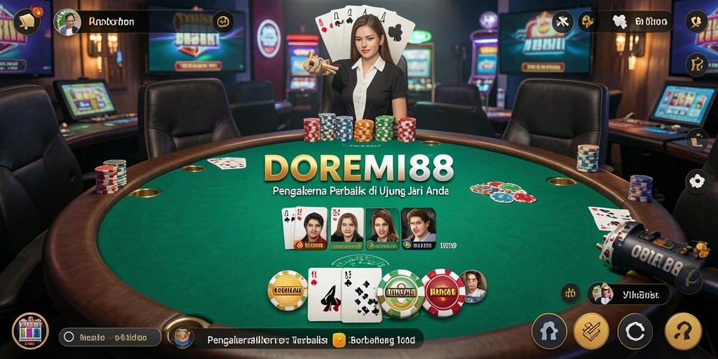 Tampilan gameplay DOREMI88 yang menarik dengan pemain poker kompetitif.