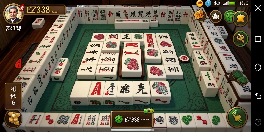 Screenshot utama EZ338 menampilkan gameplay Mahjong yang menarik dan interaktif.