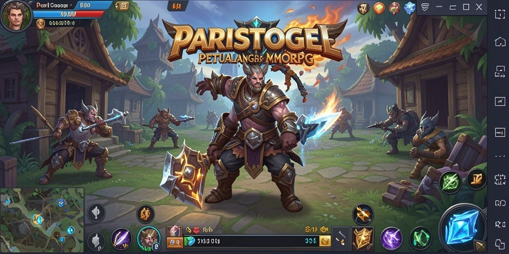 Tampilan screenshot utama PARISTOGEL menampilkan pertarungan epik dalam dunia MMORPG.