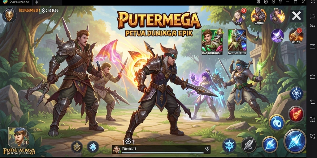 Screenshot gameplay PUTERMEGA menampilkan karakter dalam pertempuran epik.