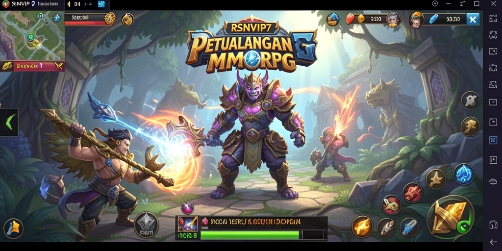 Tangkapan layar gameplay RSNVIP7 menampilkan pertarungan epik di dunia MMORPG.