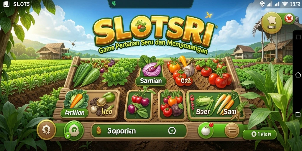 Screenshot dari gameplay SLOTSRI yang menampilkan ladang pertanian yang indah.