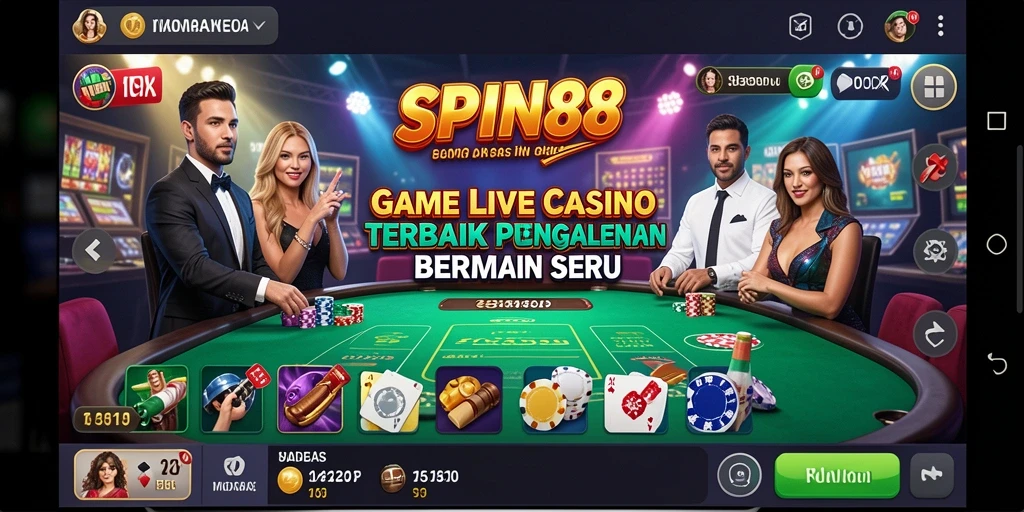 Tampilan menarik dari gameplay SPIN88 dengan dealer langsung yang profesional.