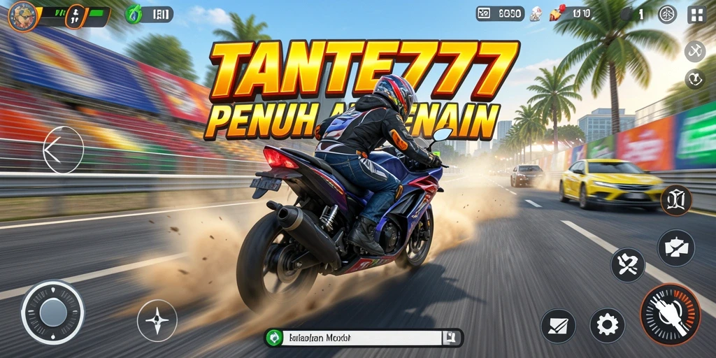 Gameplay seru TANTE777 dengan aksi balapan motor yang mendebarkan.